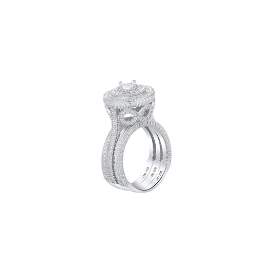 Zack Triple Halo Round Cut 3-piece Natural Diamond Bride Set in 18k Gold