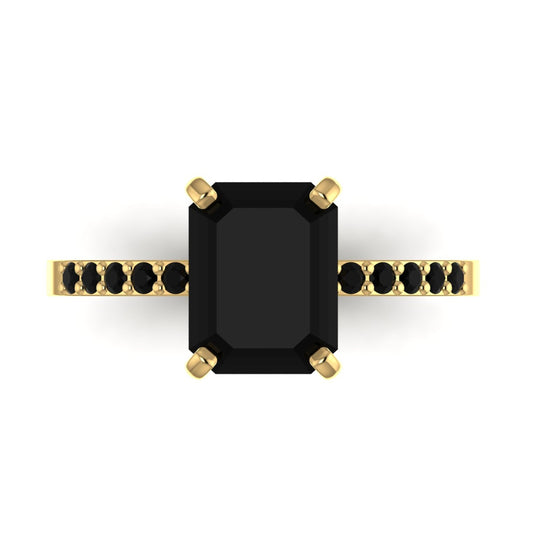 No Halo Black Emerald cut Engagement Ring in 18K Gold