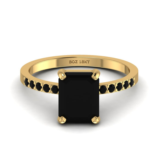 No Halo Black Emerald cut Engagement Ring in 18K Gold