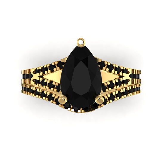 Split Shank Pear Cut Black Natural Diamond Bride Set in 18K Gold