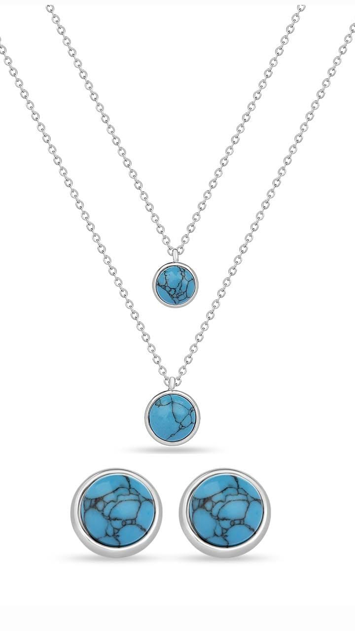 Blue Round Hypoallergenic Steel Necklace and Earrings Set