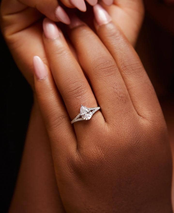 Split Shank Pear Cut Moissanite Engagement Ring in 925 Sterling Silver