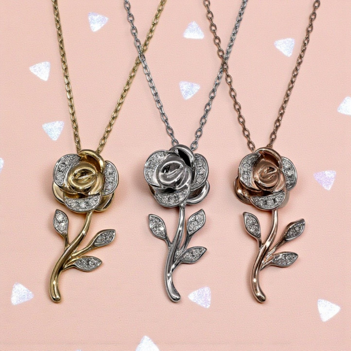 Rose Flower Diamond Pendant Necklace in 18K Gold