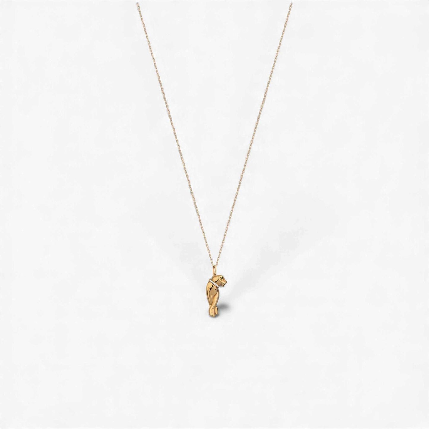 Panther Diamond Necklace in polished 18KT gold with pavé-set diamonds and delicate gold chain