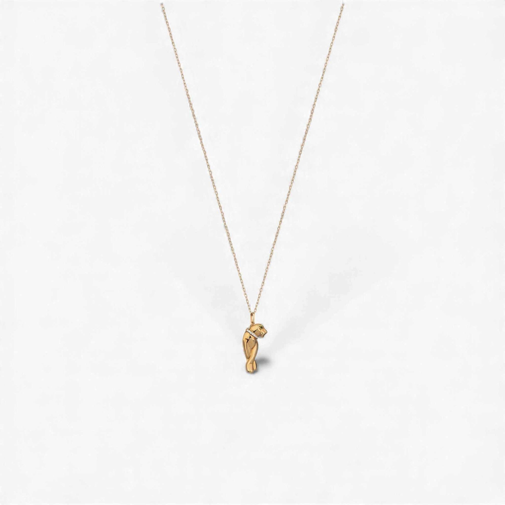 Panther Diamond Necklace in polished 18KT gold with pavé-set diamonds and delicate gold chain