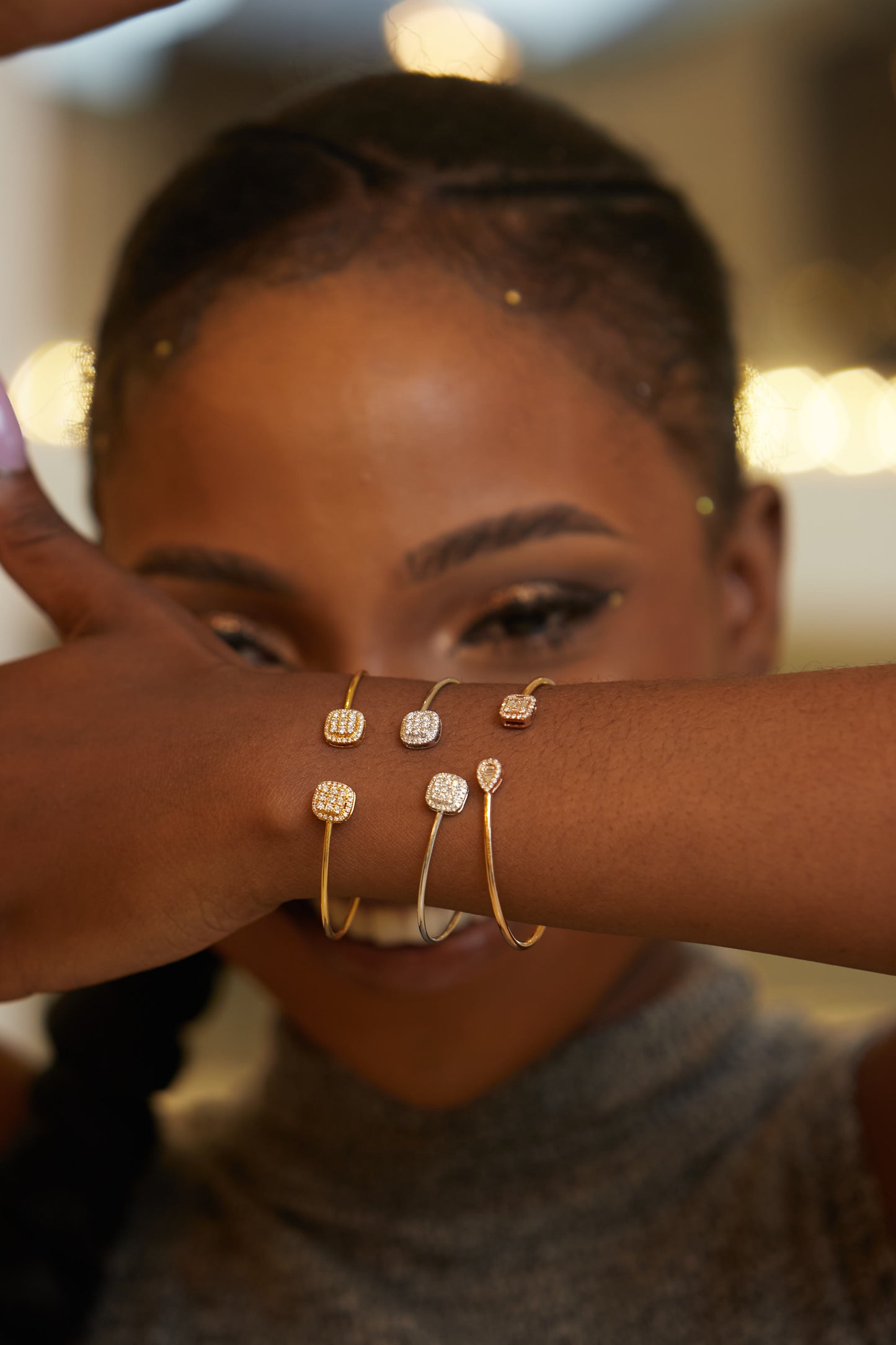 Cushion Diamond Cuff Bracelet in 18K Gold