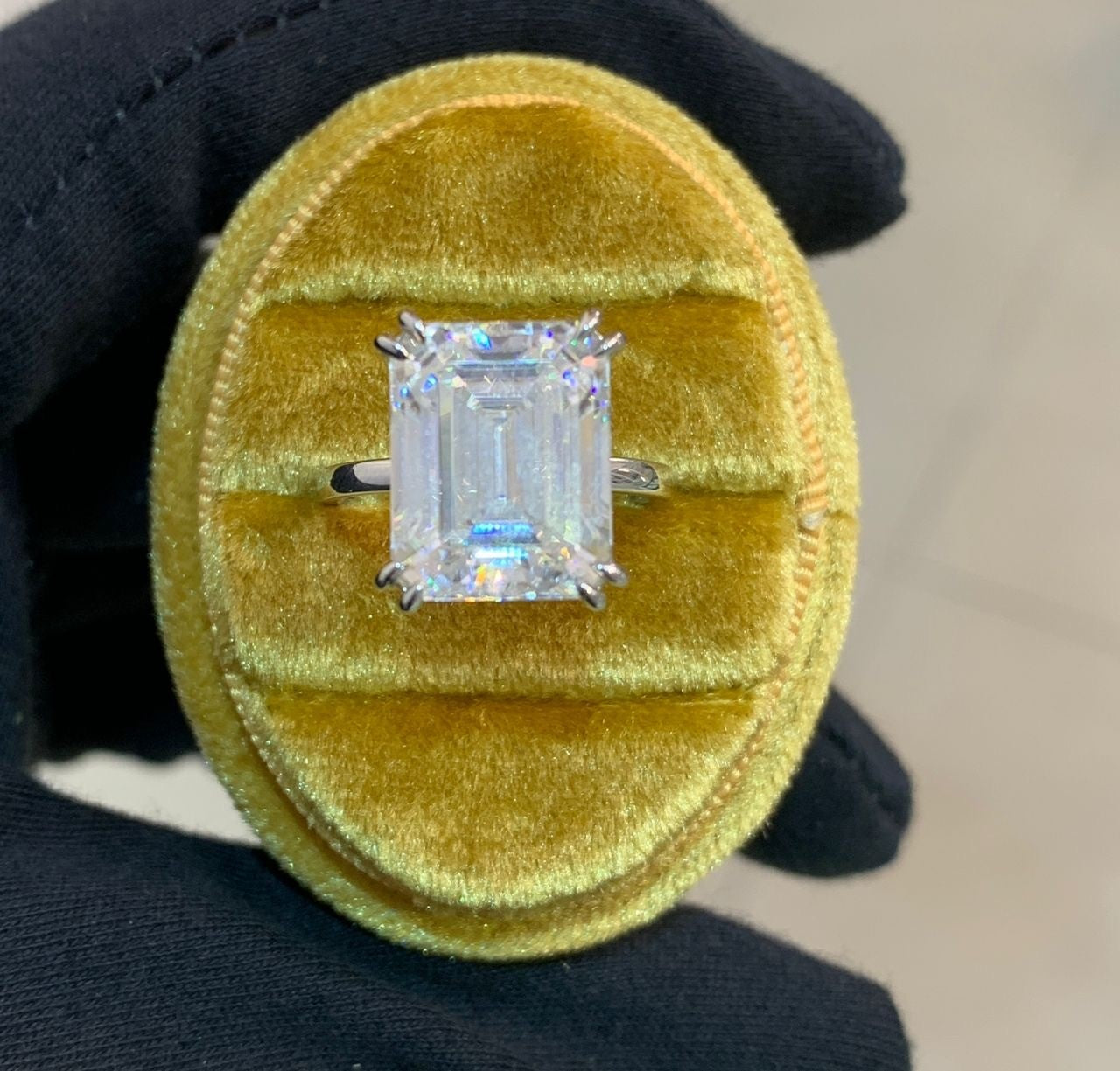 Emerald Cut Moissanite Engagement Ring in 18K Gold