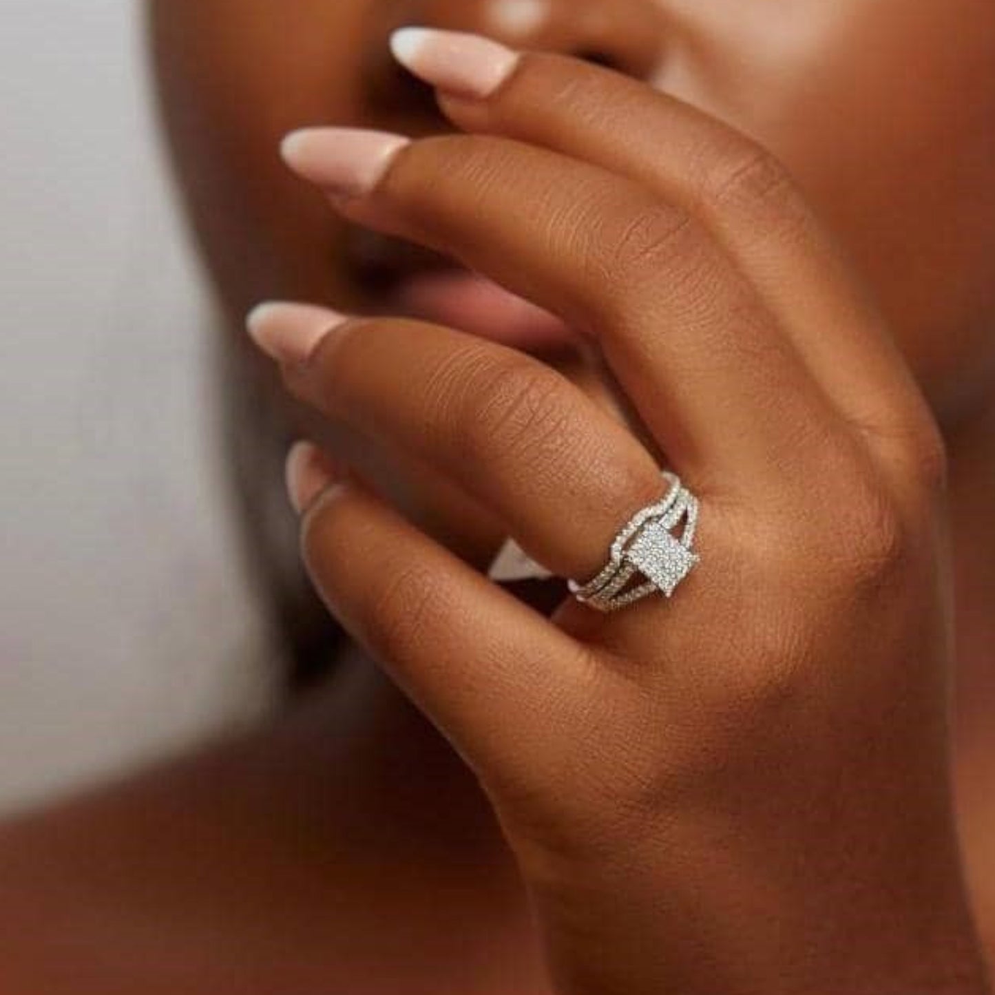 Precious Radiant Cut Natural Diamond Cluster Bride Set in 18KT Gold