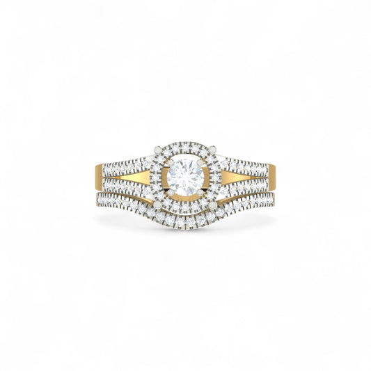 Gold and diamond ring on a white background