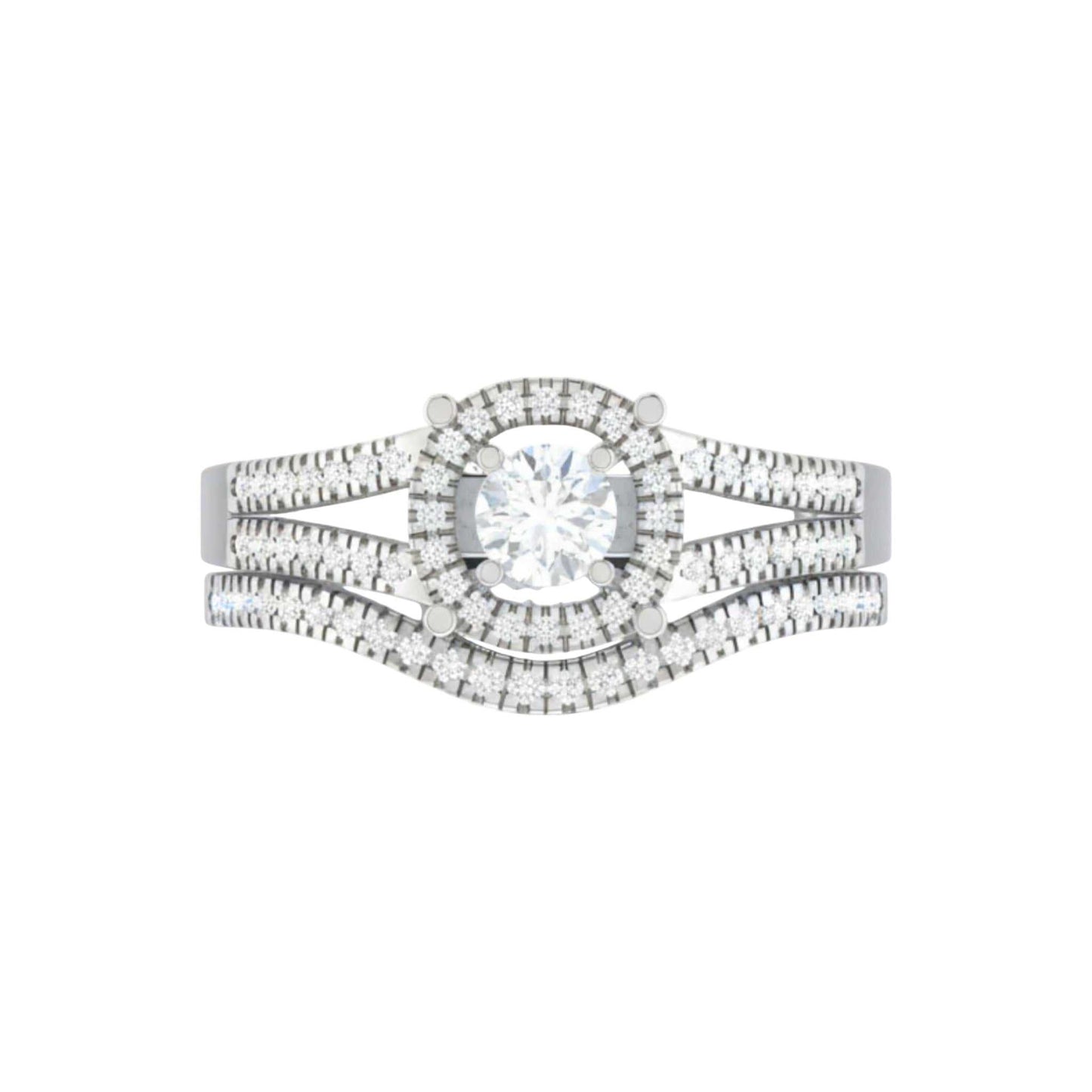 Diamond ring with multiple layers on a white background