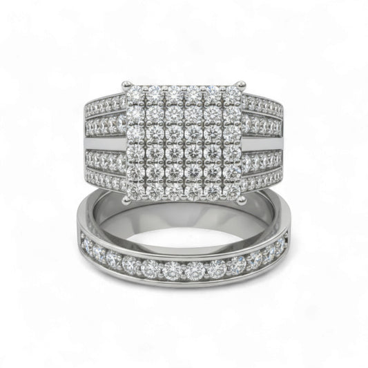 Set of three diamond rings on a white background