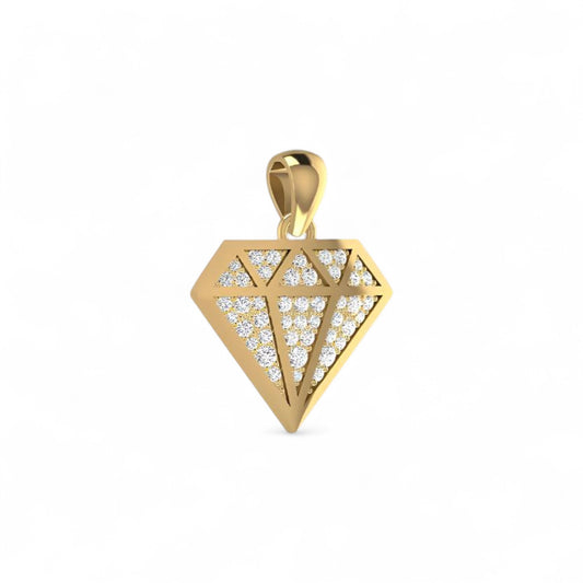 Gold pendant with diamond-like stones on a white background
