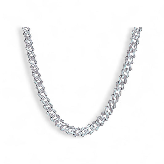 Prong Cuban 8mm Natural Diamond Necklace In 18k Gold