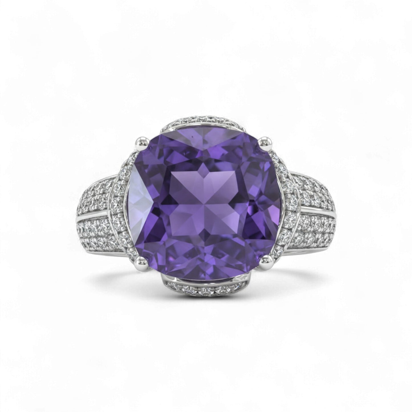 Purple CZ Stone Engagement Ring in 925 Sterling Silver