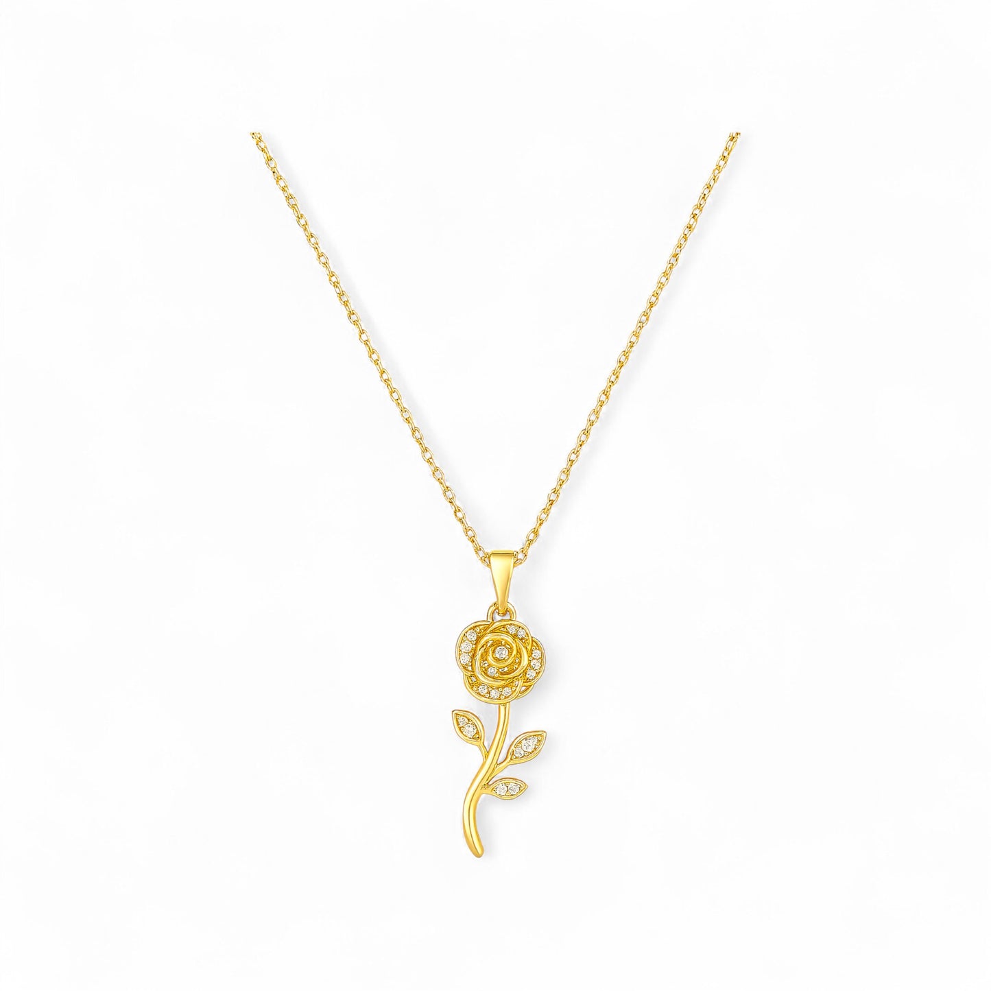 Rose Flower Diamond Pendant Necklace in 18K Gold