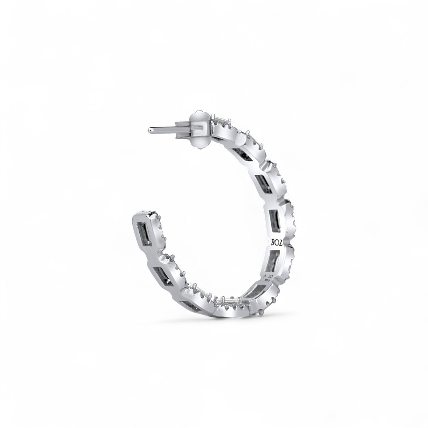Round and Baguette Diamond Hoops Earring