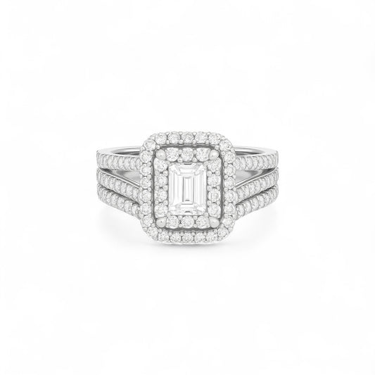 Royal Lovely Emerald Cut Moissanite Engagement Ring in 925 Sterling Silver