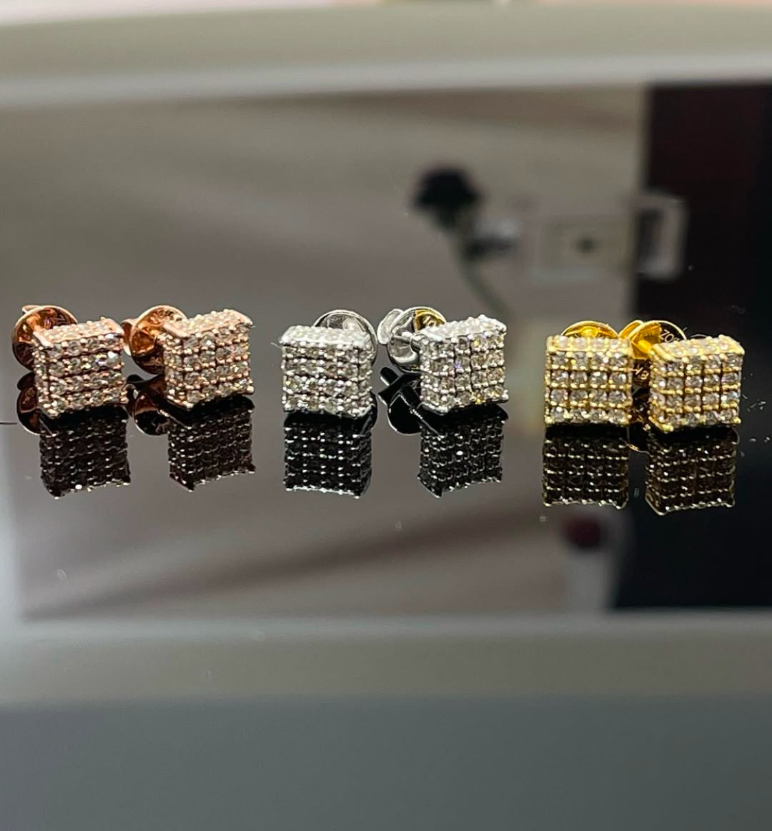 Linear Cushion Cluster Natural Diamond Stud Earrings