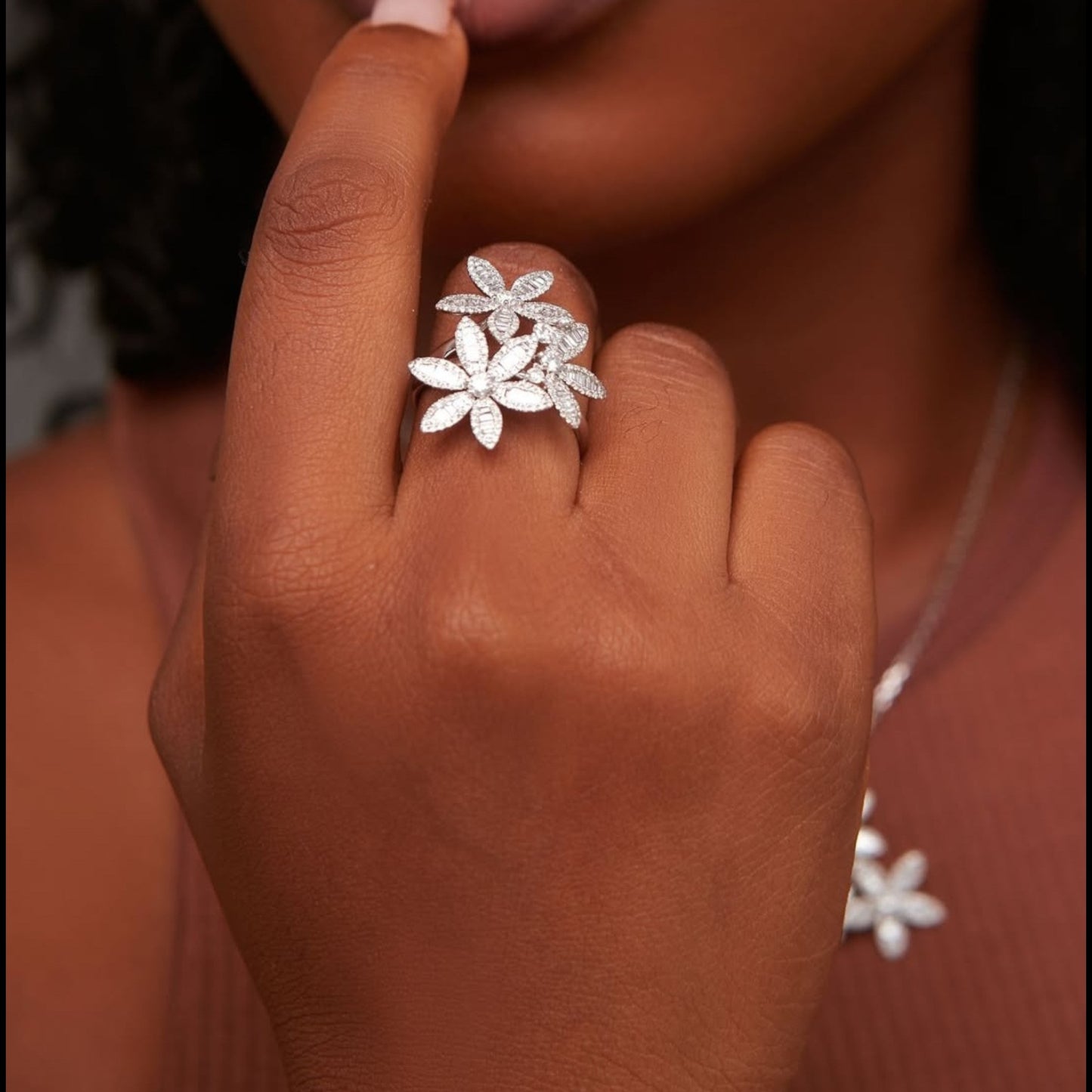 Flower Pave Diamond Fashion Ring in 18KT Gold