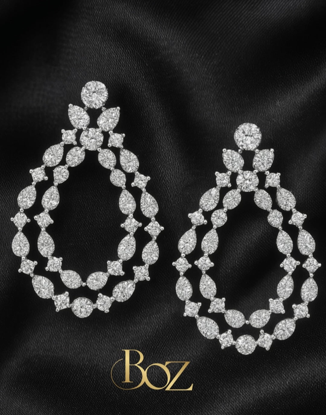 Round Baguette Natural Diamond Earrings in 18K Gold