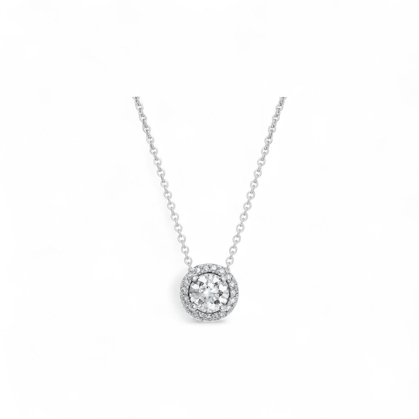 Single Halo Solitaire Round Cut Moissanite Necklace in 925 Sterling Silver