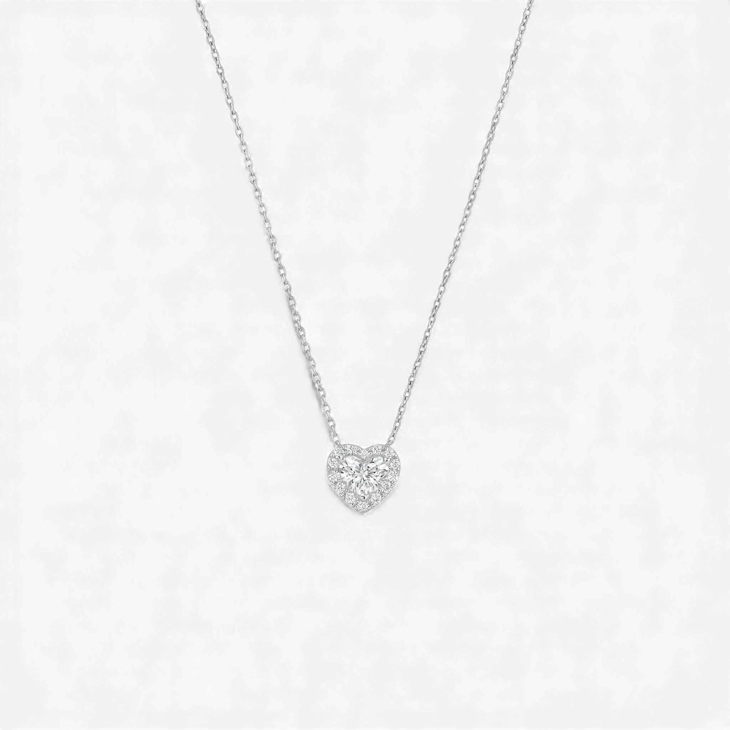 Solitaire heart cut moissanite necklace in 925 sterling silver with rhodium plating