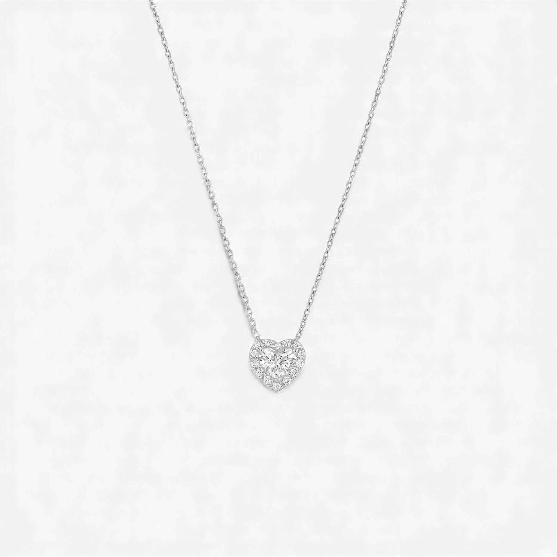 Solitaire heart cut moissanite necklace in 925 sterling silver with rhodium plating