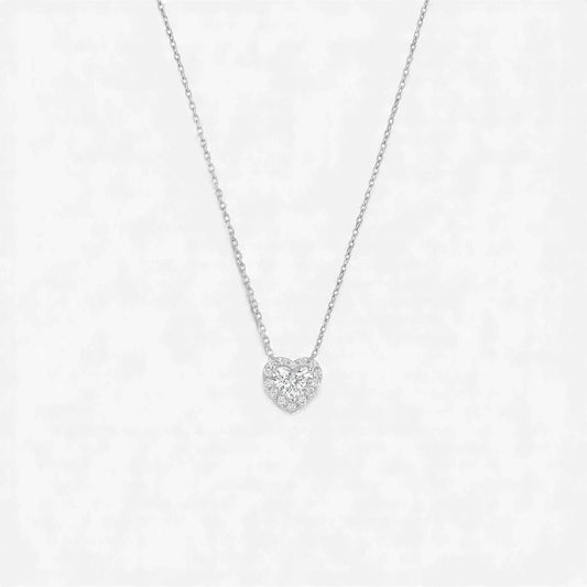 Solitaire heart cut moissanite necklace in 925 sterling silver with rhodium plating