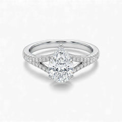 Split Shank Pear Cut CZ Engagement Ring in 925 Sterling Silver