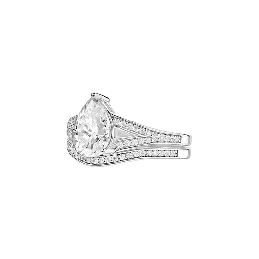 Split Shank Pear Cut Moissanite Bride Set in 925 Sterling Silver