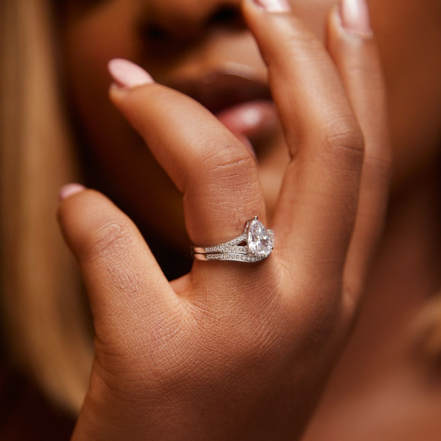 Split Shank Pear Cut CZ Bride Set in 925 Sterling Silver