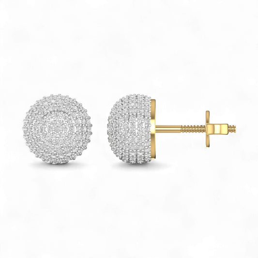 Pair of gold and silver ball earrings on a white background