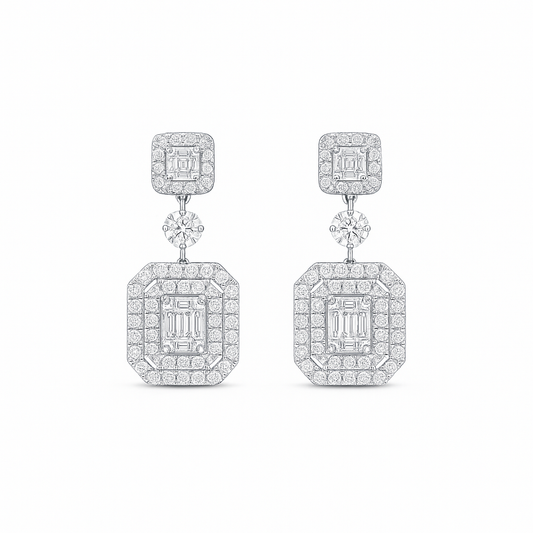 Pair of diamond earrings on a white background
