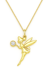 Gold fairy pendant necklace on a white background
