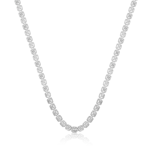 9.66CT Round and Baguette Cut Diamond Tennis Necklace in 18K Gold