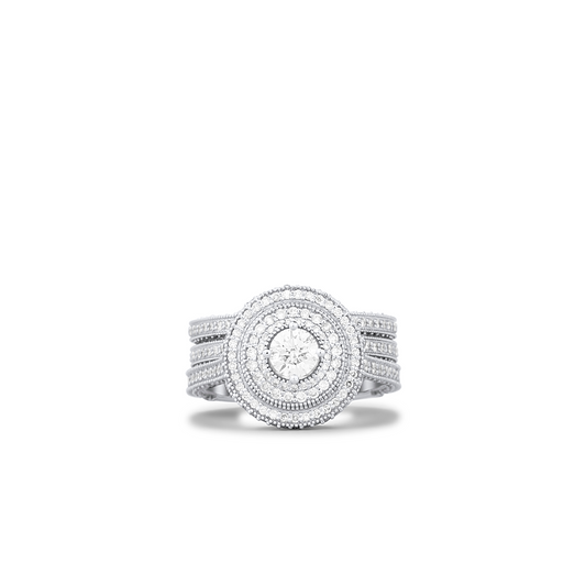 Zack Triple Halo Round Cut 3-piece Natural Diamond Bride Set in 18k Gold