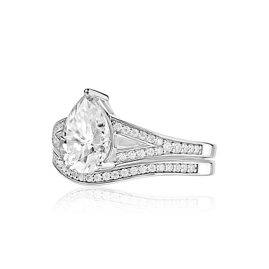 Split Shank Pear Cut CZ Bride Set in 10K Gold
