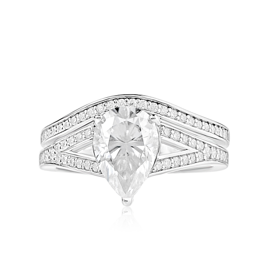 Split Shank Pear Cut CZ Bride Set in 10K Gold