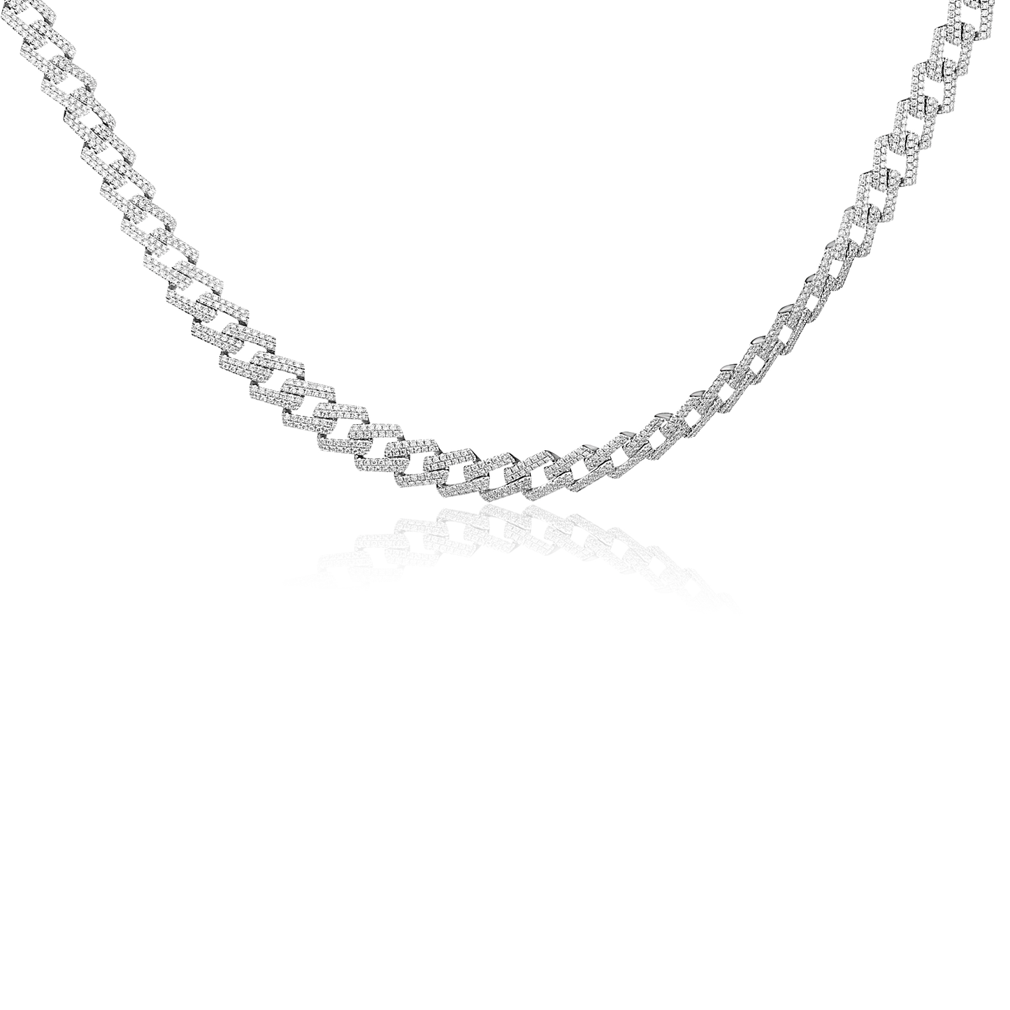 Prong Cuban 8mm Natural Diamond Necklace In 18karat Gold