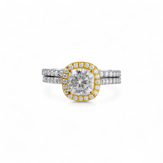 Classic Cushion Cut Two Tone Moissanite Bride Set in 925 Sterling Silver