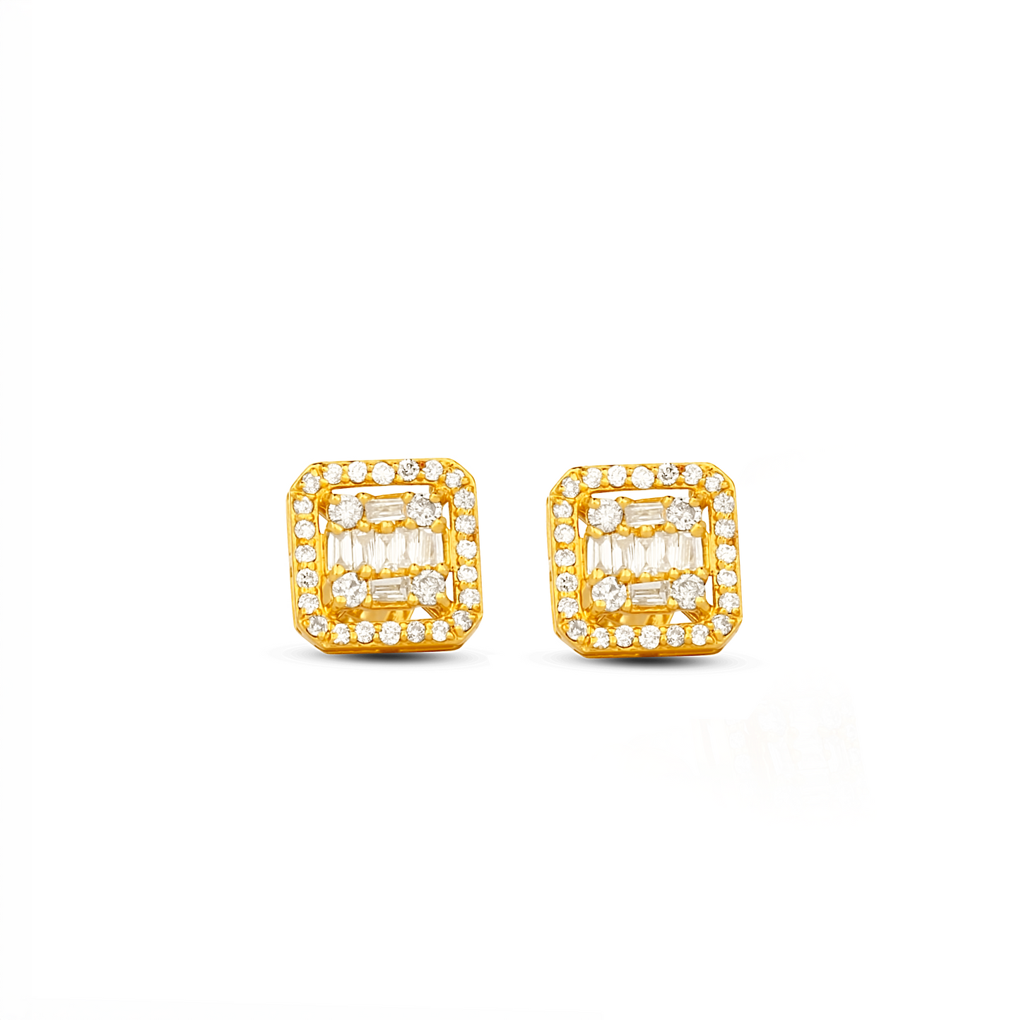 Ice Cube Baguette Diamond Studs in 18K Gold
