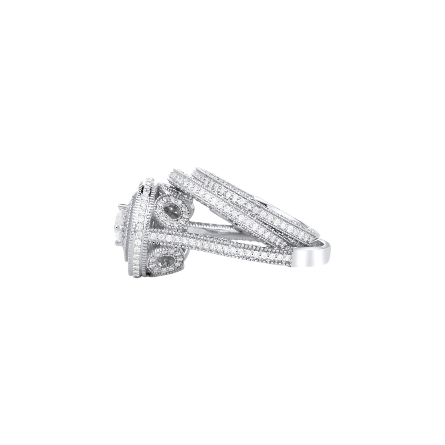 Zack Triple Halo Round Cut 3-piece Natural Diamond Bride Set in 18k Gold