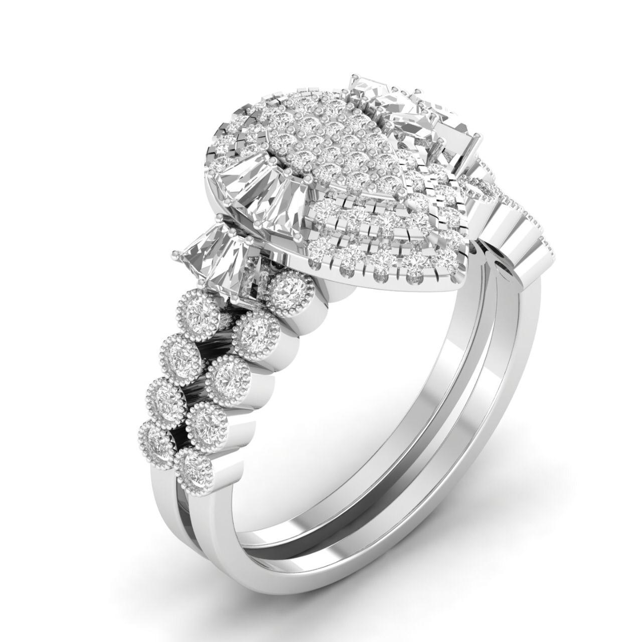 Lucy Pear Cut Natural Diamond Cluster Bride Set in 18K Gold