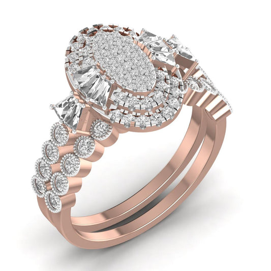 Lucy Oval Cut Diamond Cluster Bride Set in 18K Gold