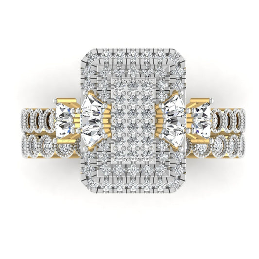 Lucy Radiant Cut Natural Diamond Cluster Bride Set in 18K Gold