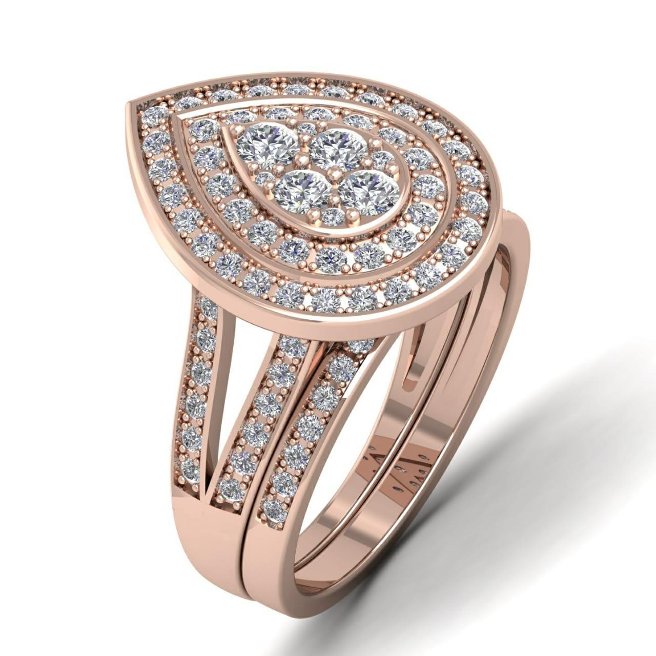 Ego Pear Cluster Natural Diamond Bride Set in 18K Gold