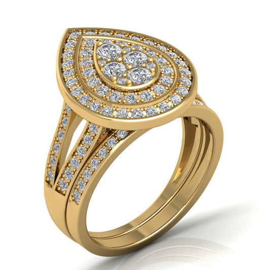 Ego Pear Cluster Natural Diamond Bride Set in 18K Gold