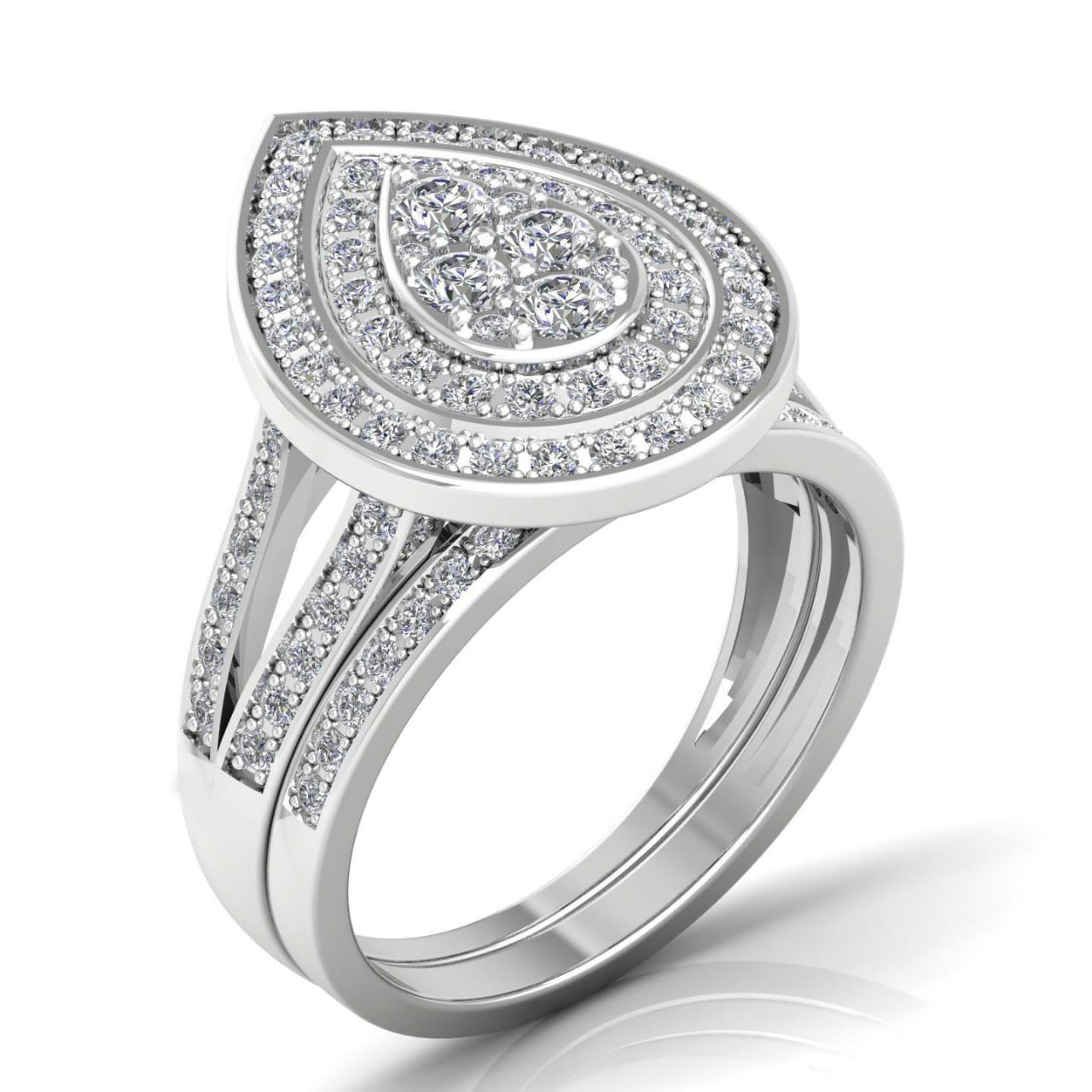 Ego Pear Cluster Natural Diamond Bride Set in 18K Gold