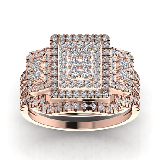 Regina Radiant Cut Natural Diamond Cluster Bride Set in 18K Gold