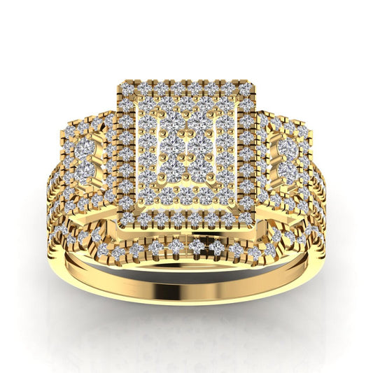 Regina Radiant Cut Natural Diamond Cluster Bride Set in 18K Gold